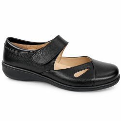 Sapato estilo Boneca em couro, com tira com velcro